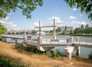 Waco Riverwalk suspended trail walkway above the river